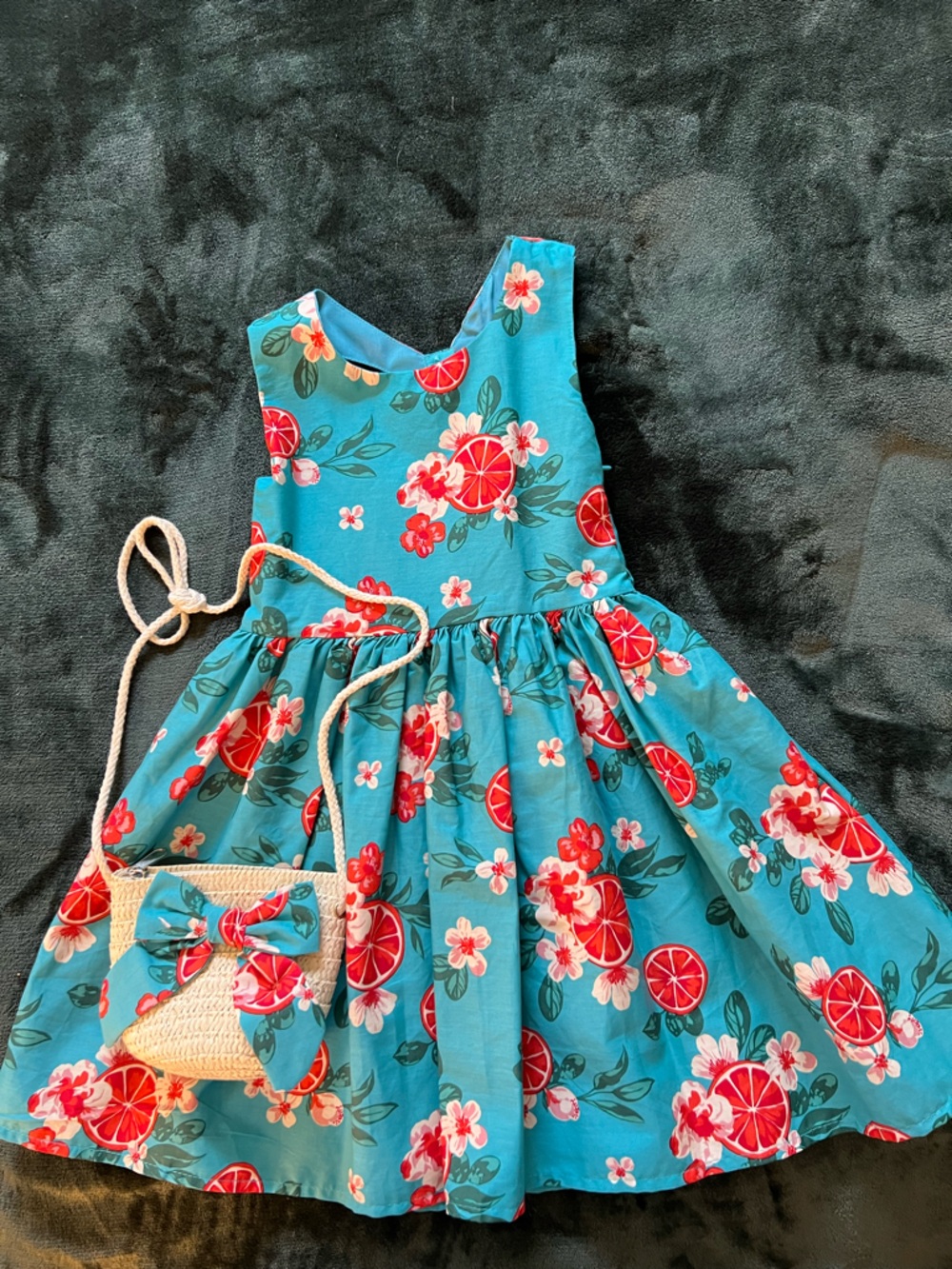 Tahari Blue Floral  Girls' Dress with Bow Purse -comfortable and easy to pop on